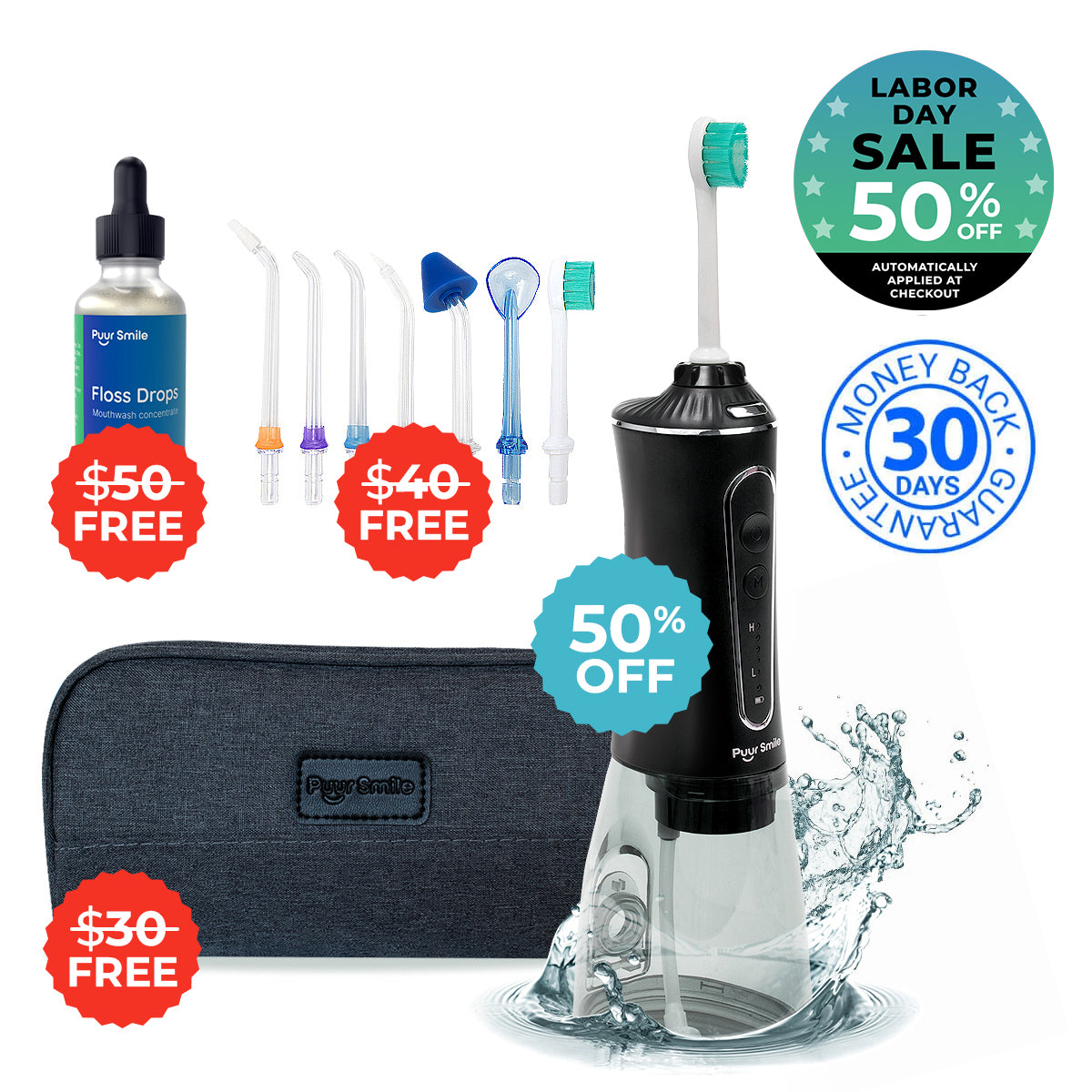 PUURSMILE WATER FLOSSER - 50% OFF LABOR DAY SALE + 3 FREE GIFTS (WORTH $120)