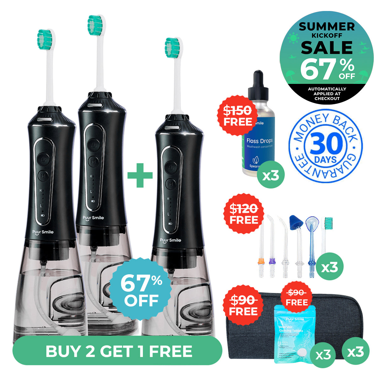 PUURSMILE WATER FLOSSER - 50% OFF SUMMER KICKOFF  SALE + 3 FREE GIFTS (WORTH $120)