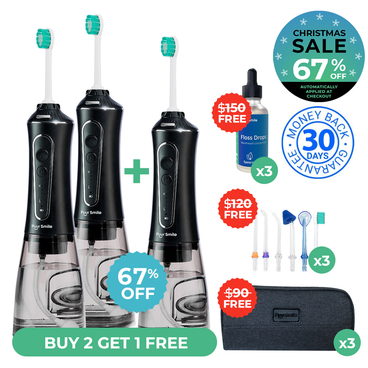 PUURSMILE WATER FLOSSER - 50% OFF CHRISTMAS SALE + 3 FREE GIFTS (WORTH $120)